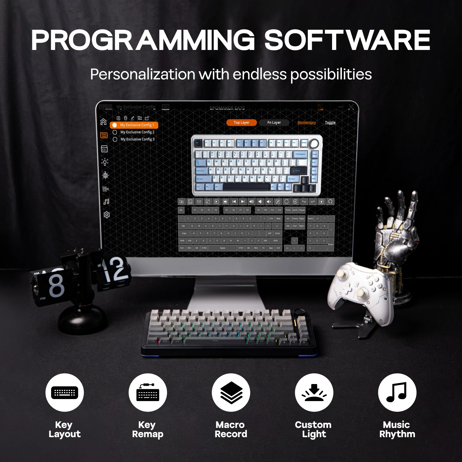 EPOMAKER EA75 75% Diseño QWERTY de EE. UU. Teclado mecánico inalámbrico con cable/2,4 GHz/Bluetooth montado en junta intercambiable en caliente retroiluminación RGB - imagen 4