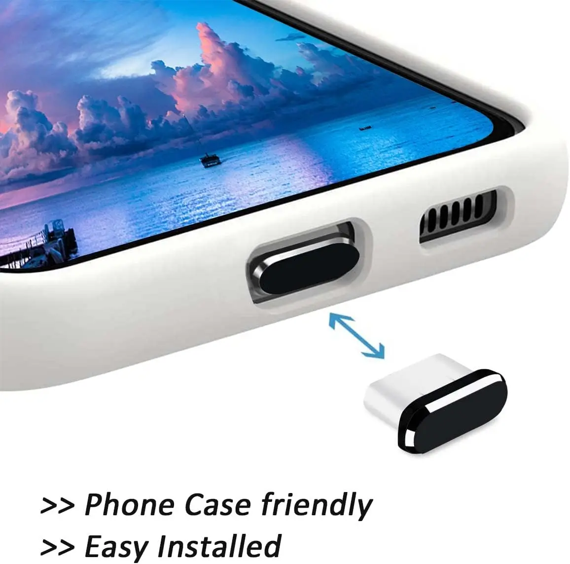 4 Uds USB C tapones antipolvo para iPhone 16/15 Pro Max Samsung S25-S22 Ultra inalámbrico antipérdida encanto del teléfono tapa protectora de suciedad - imagen 5