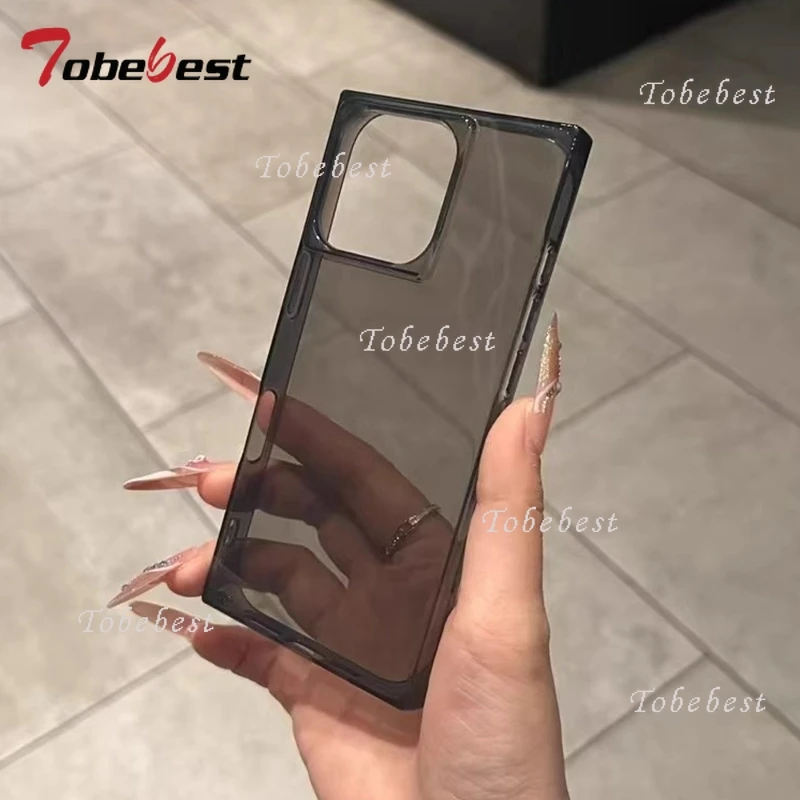 Funda de teléfono transparente cuadrada para IPhone 11, 12, 13, 14, 15 16 Pro Max Plus, funda trasera de silicona suave - imagen 5