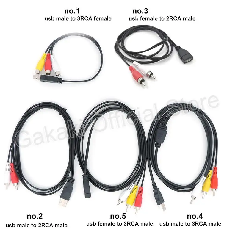 USB A 2,0 hembra macho a 2 3 Rca 2/3RCA macho hembra AV enchufe adaptador conector Cable PC TV HDTV AUX Audio Video - imagen 3