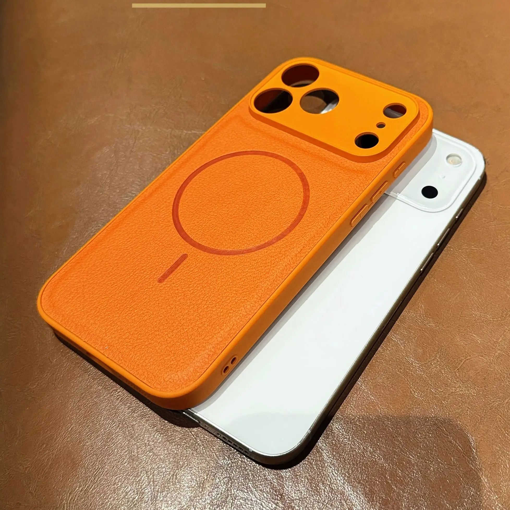 Fundas magnéticas de cuero con textura de lichi para iPhone 17 Air 16 15 14 13 12 11 Plus Pro Max para cubierta de parachoques con borde de silicona Magsafe - imagen 4
