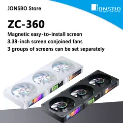 JONSBO ZC-360 ventilador con caja unida ventilador de pantalla de 3,38 pulgadas instalación de pantalla magnética 5V 3PIN ARGB/4PIN PWM rodamientos de bolas dobles