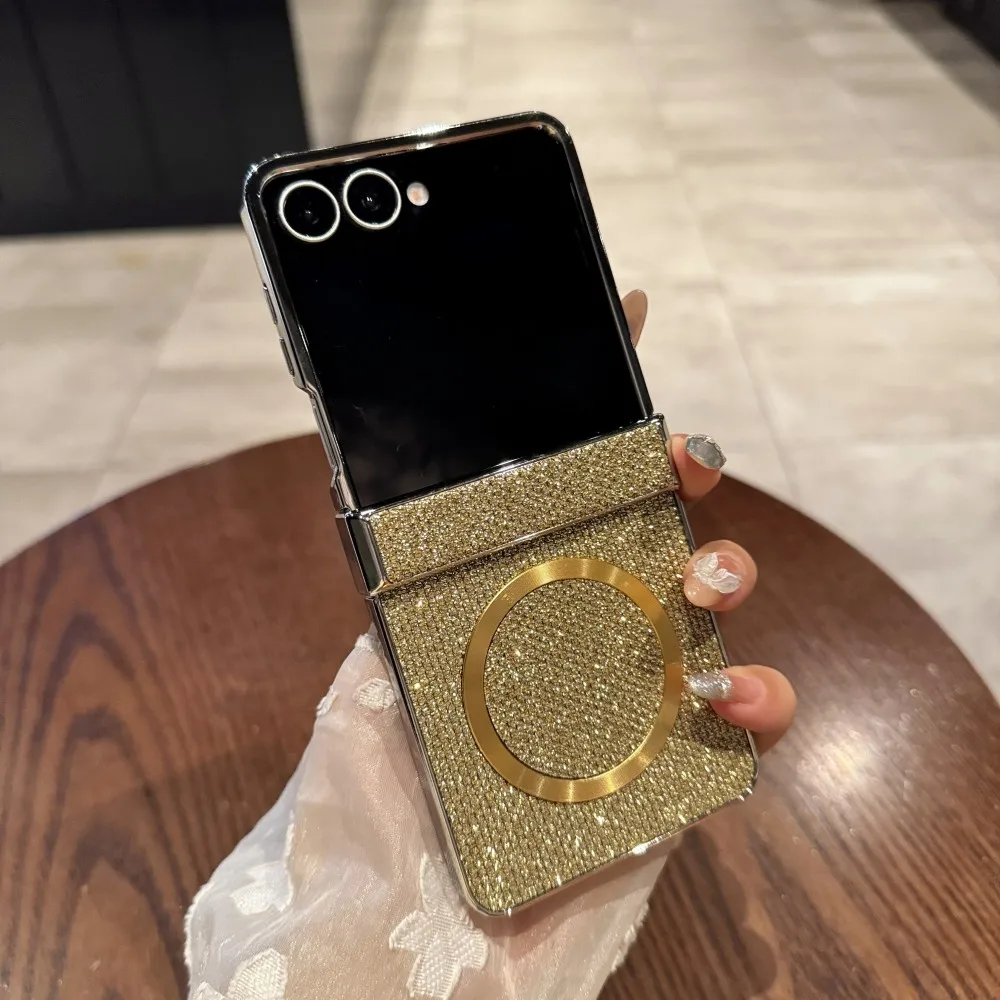 Para Samsung Galaxy Z Flip 7 funda moda brillo magnético carga inalámbrica cubierta protectora trasera para Samsung Z Flip 7 Shell - imagen 2