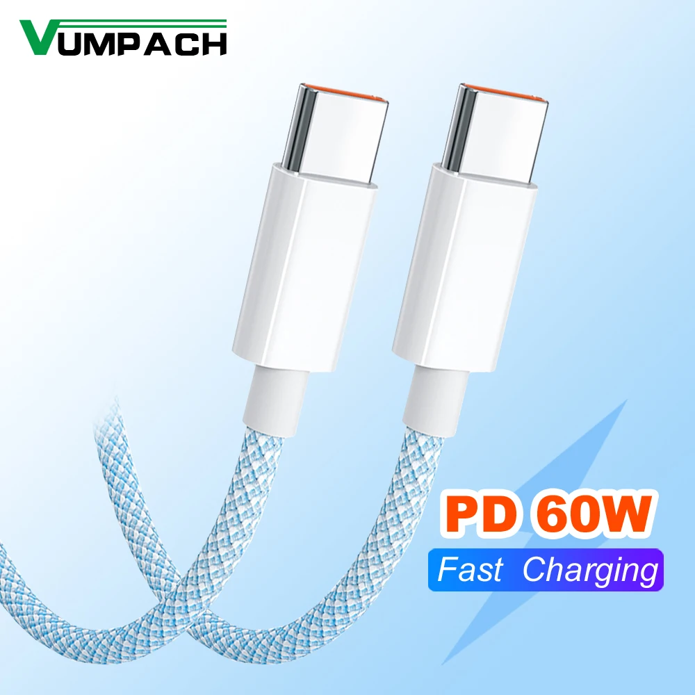 Cable USB tipo C a tipo C de 60W, 6A, línea de datos para Iphone 15, Xiaomi Poco, Cable USB C de carga rápida, Cable de carga de datos tipo C de 20V