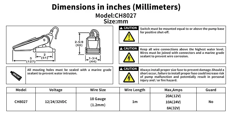 Bomba de Sentina 12V 24V - Especificaciones técnicas