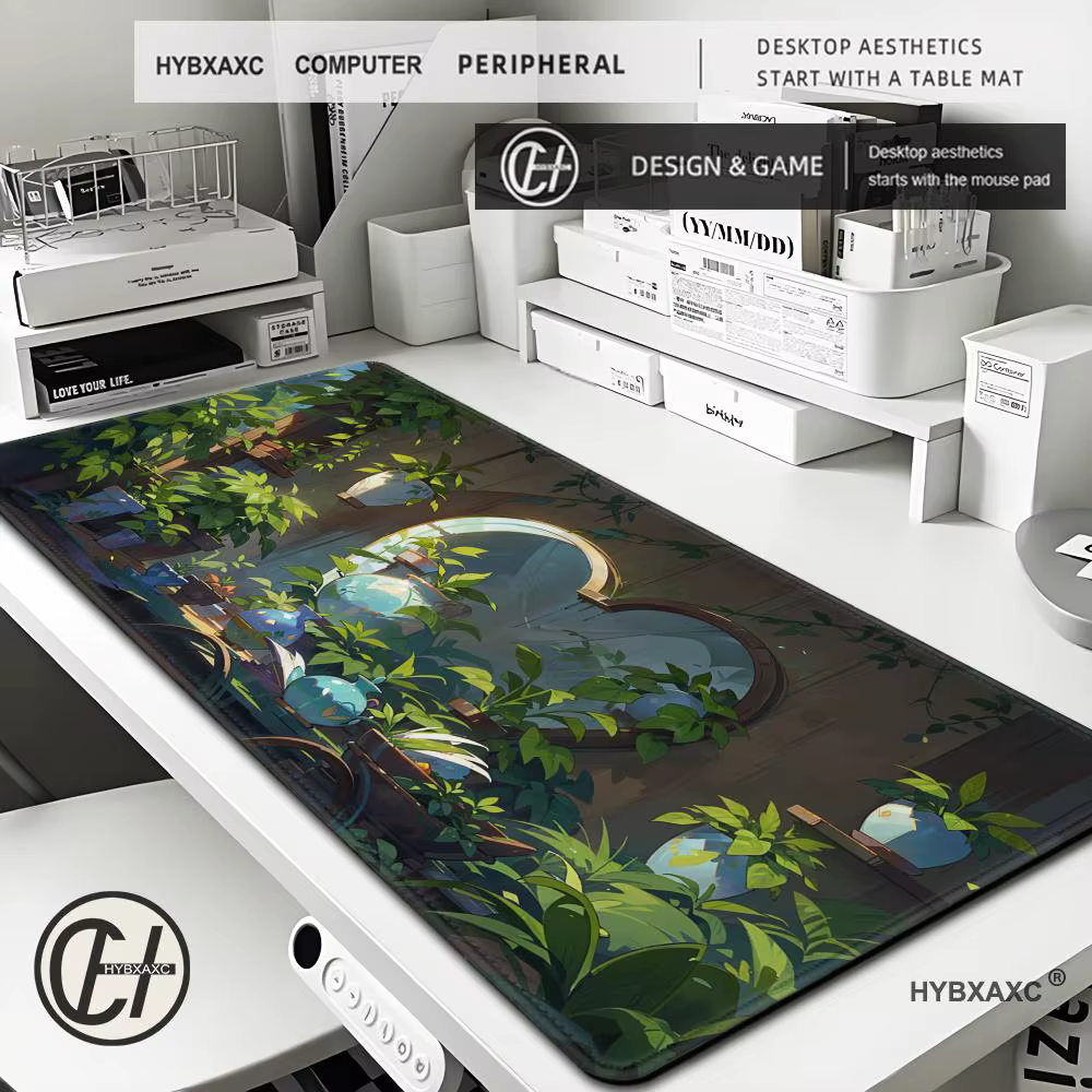 Alfombrilla de ratón para juegos Lofi Cat Green Plant, accesorios para PC, alfombrillas de goma antideslizantes impermeables para teclado, alfombrillas para oficina, portátil, escritorio en casa