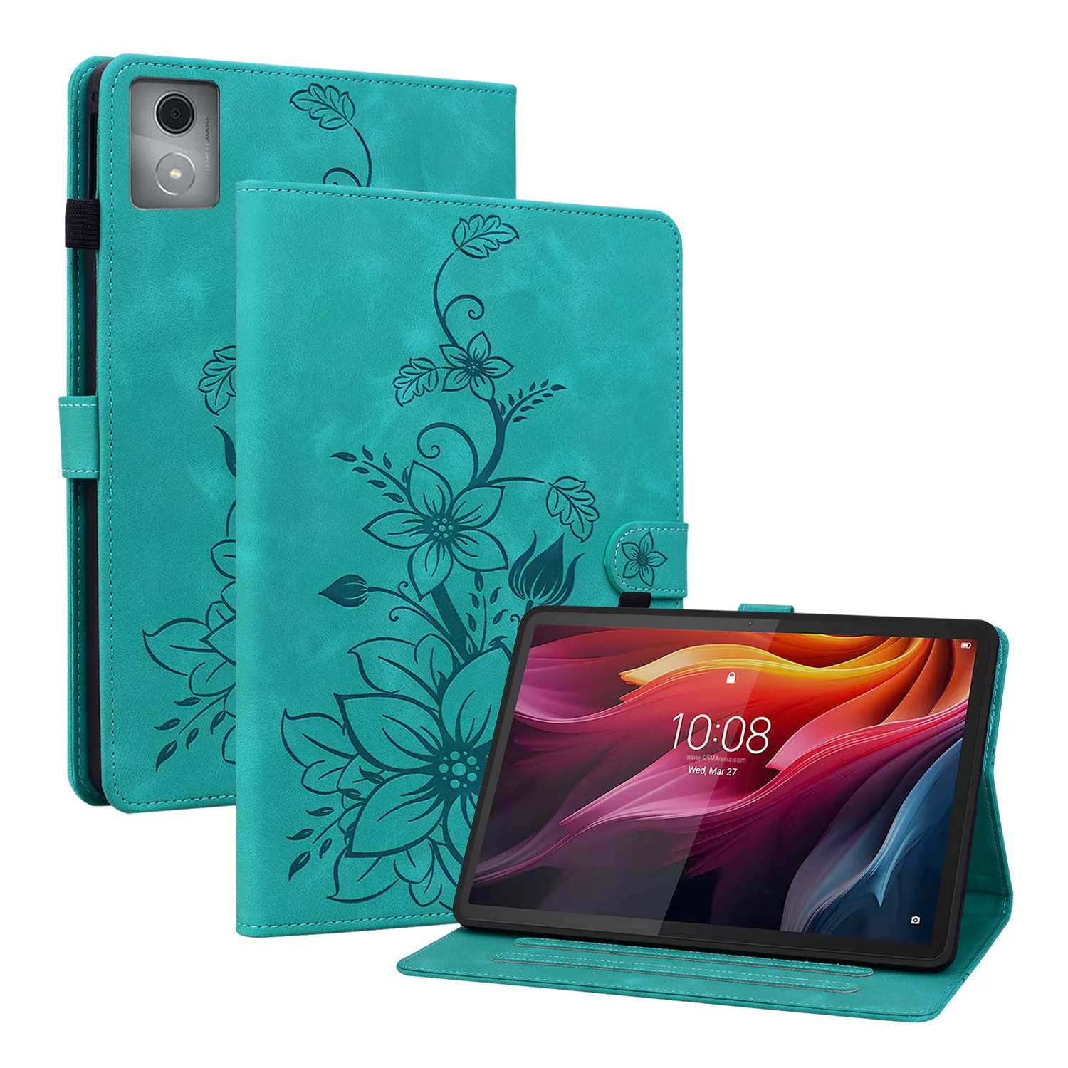 Funda de cuero PU en relieve para Lenovo Tab K11 M11 Plus 2024 11,45 pulgadas TB-352FU TPU Funda trasera con soporte con ranura para tarjetas Funda a prueba de golpes