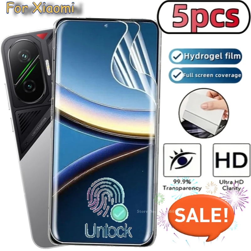 5 uds película de hidrogel para Xiaomi POCO X7 Pro X6 X5 X4 GT X3 Protector de pantalla para POCO F7 Ultra F6 Pro F5 C65 C75 C85 4G película suave