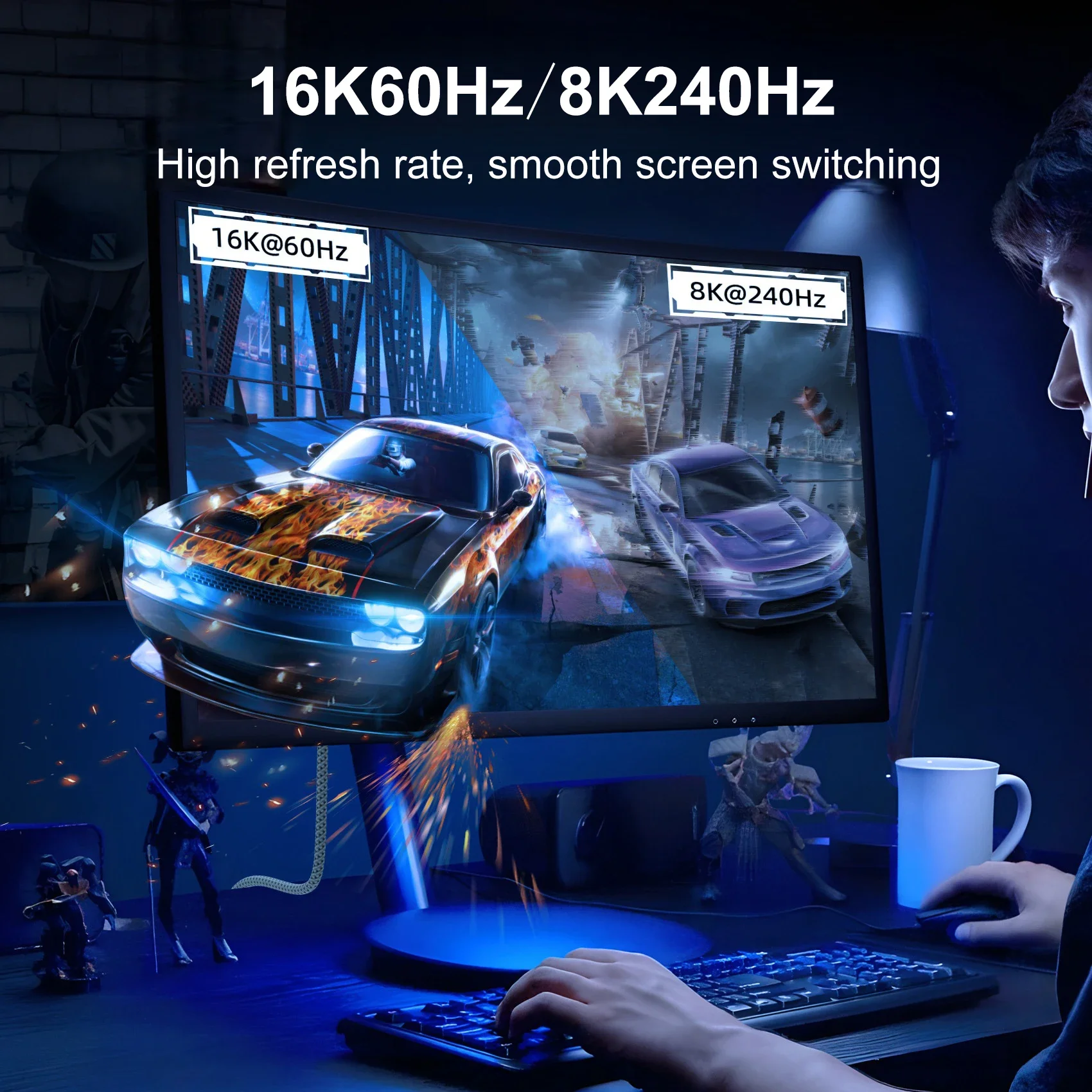 Cable 16K DP2.1 16K60Hz 80Gbps Cable DisplayPort Cable de Audio y vídeo Cable DP a DP HDR 10+ Cable de puerto de visualización para PC TV proyector - imagen 4