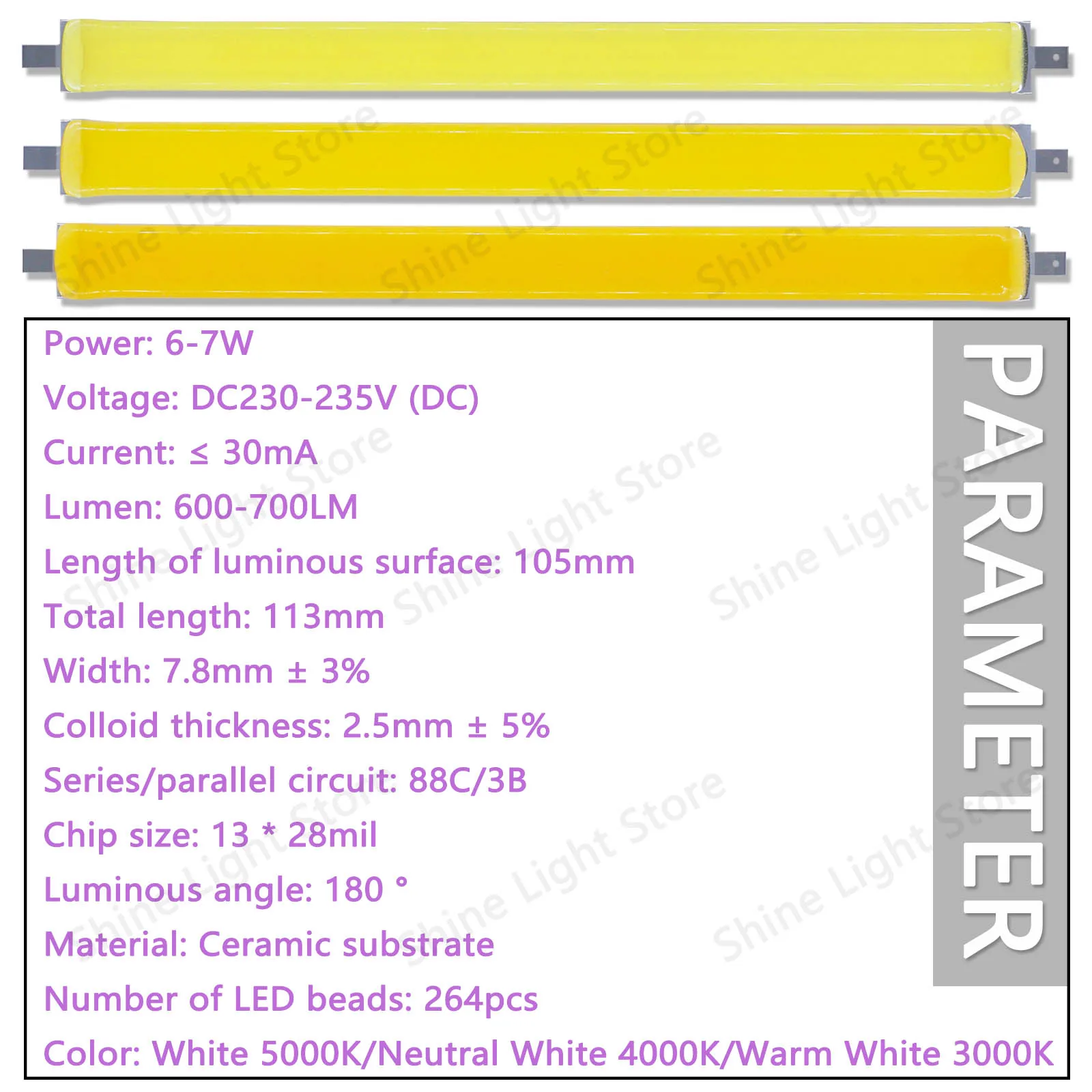 10 Uds 6-7W LED filamento duro sustrato cerámico de alto voltaje DC230-235V bombilla de tubo LED de tres colores con accesorios de iluminación DIY - imagen 2