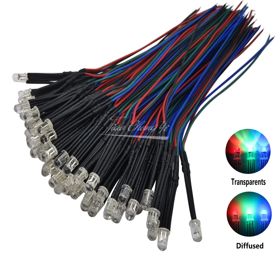 10 Uds 5mm redondo 20cm precableado DC12V lámpara LED luz RGB Multicolor diodo emisor de diodos LED