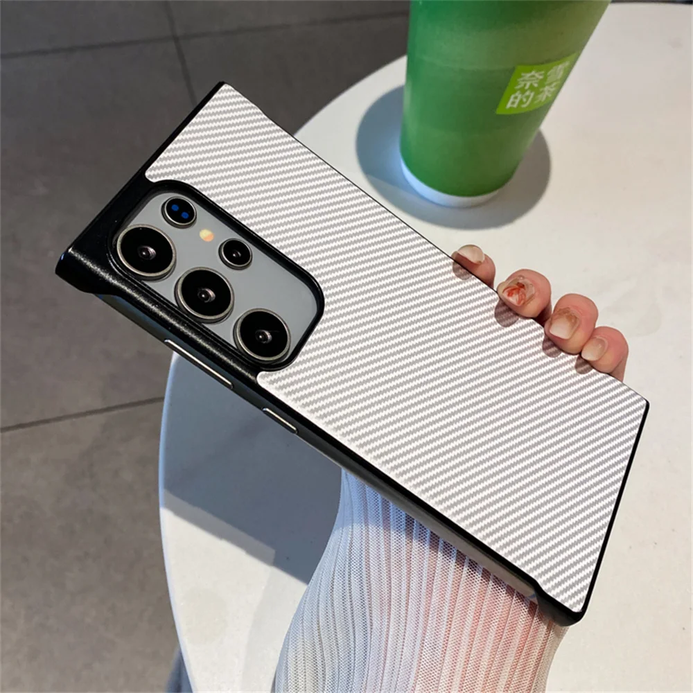 Funda de teléfono sin marco de PC con diseño de fibra de carbono de lujo para Samsung Galaxy S25 Ultra S24 Plus, funda trasera fina protectora sin bordes