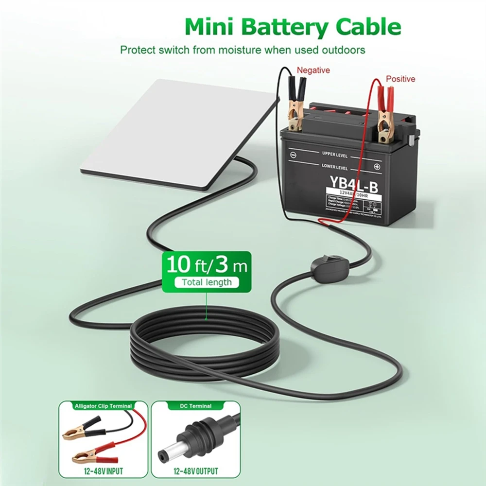 2/3/5M para Starlink Mini 12-48V Clip de cocodrilo a Cable de alimentación CC Cable de carga de 16AWG con interruptor y abrazaderas de cocodrilo - imagen 3