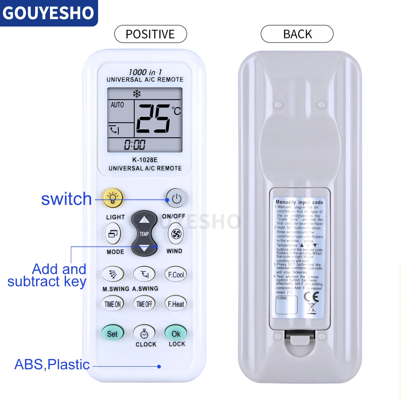 Aire acondicionado inalámbrico Universal 1000 en 1 K-1028E, Control remoto, CA, LCD Digital, nuevo - imagen 5