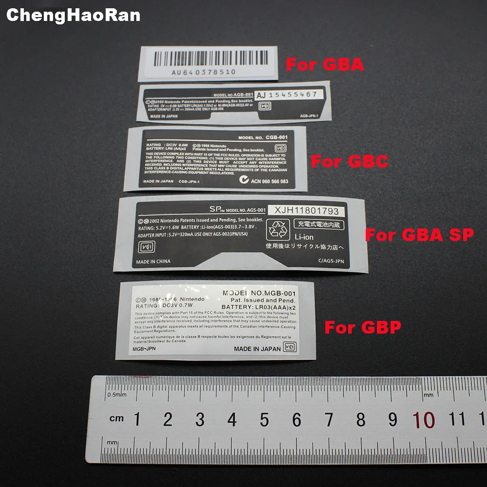 Pegatina de bolsillo de repuesto para Game Boy Advance SP, pegatina de información de modelo de MGB-001 de Color para GBP GBC GBA SP JP/US/101/001, 10 unidades
