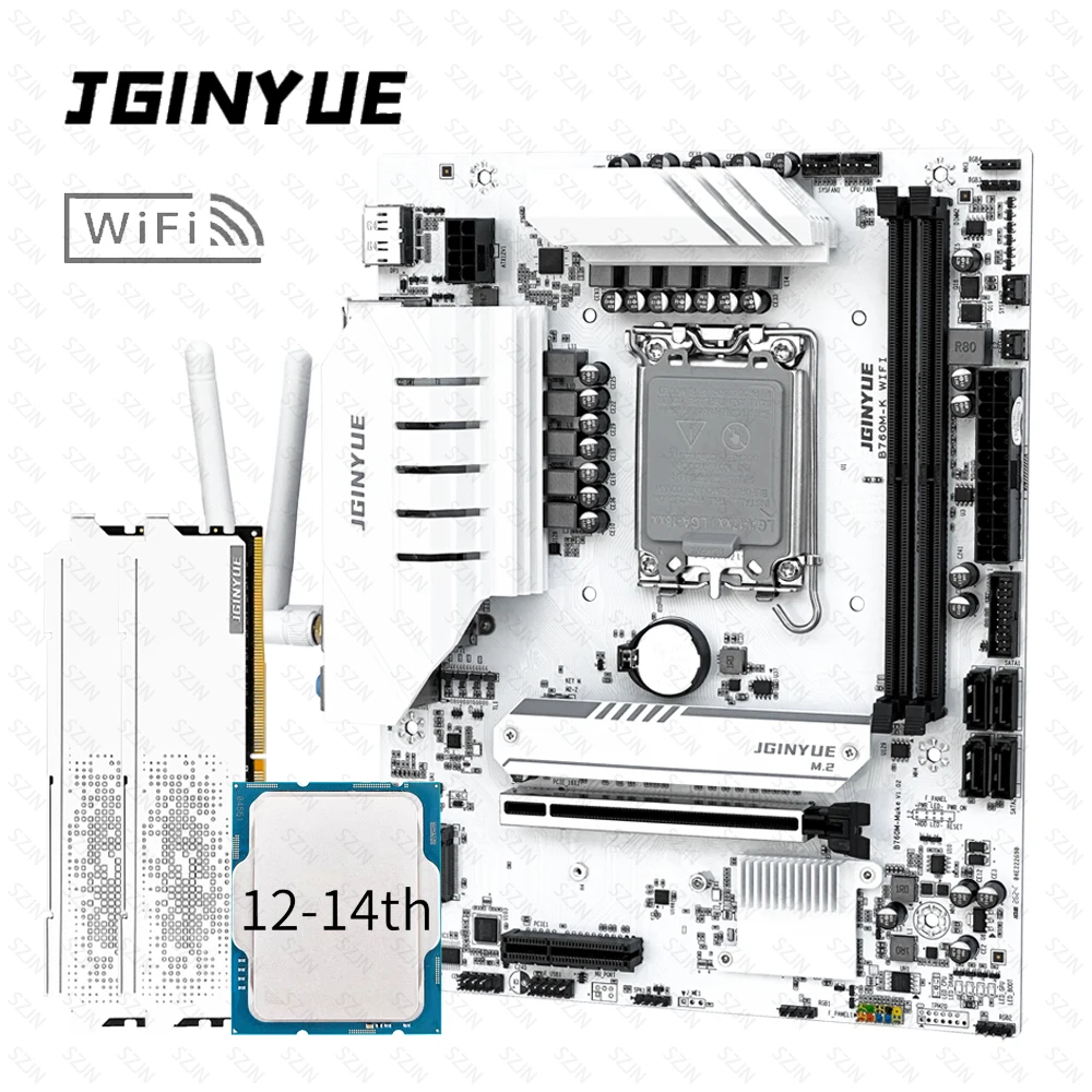 Juego de Cpu de placa base JGINYUE B760M con WIFI integrado 12-14th Core DDR4 3200MHz AX201 WIFI integrado compatible con combinación de juegos M.2 NVME