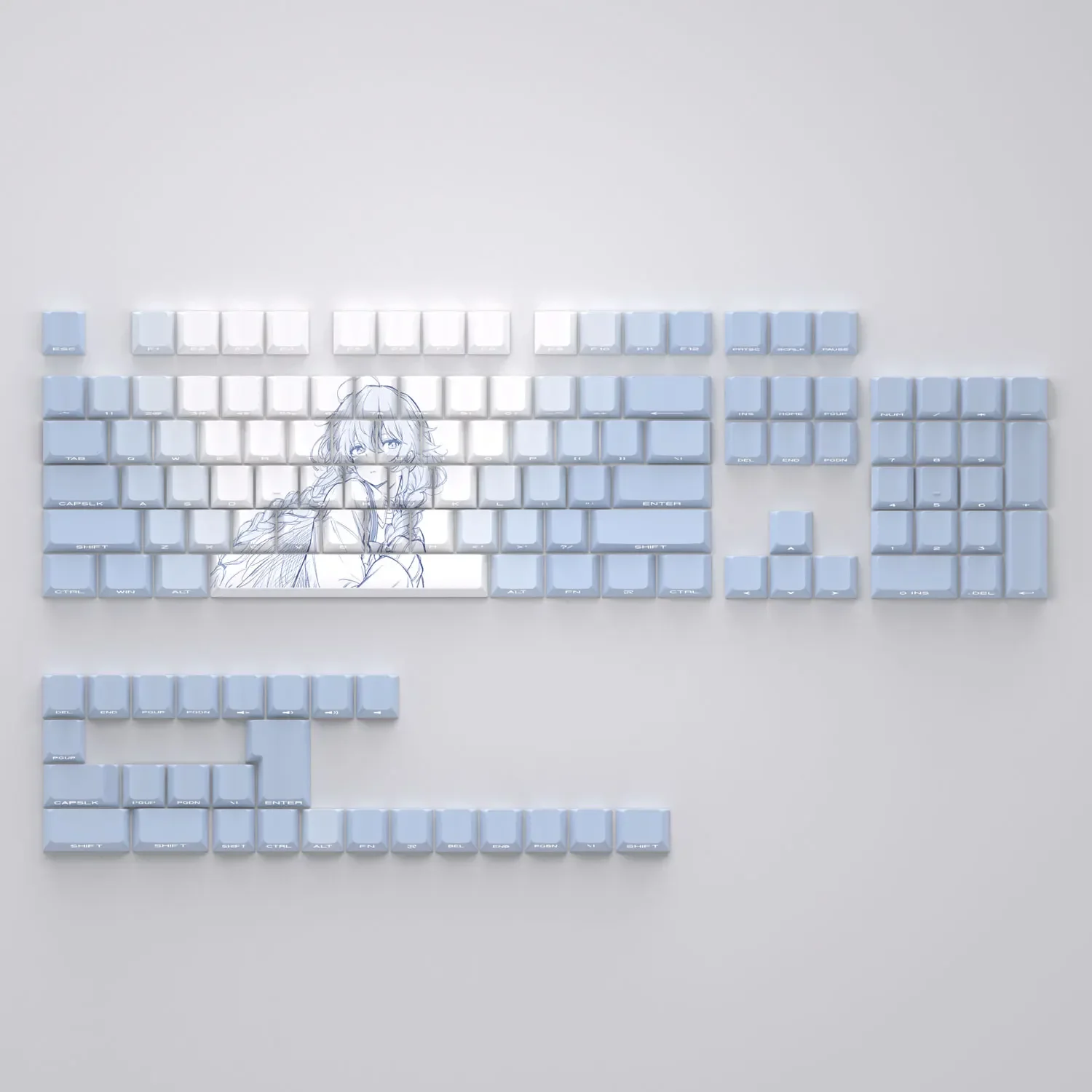 Teclas Roxy de 73/130 teclas, impresión lateral, tinte PBT Sub, retroiluminación de Anime azul cereza, brillo a través para teclado mecánico GK61 Anne Pro