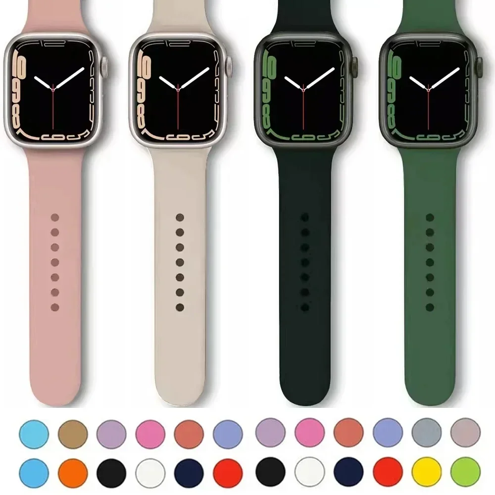 Correa de silicona para Apple Watch, pulsera deportiva de 44mm, 45mm, 40mm, 41mm, 42-38mm y 45 mm, serie iwatch 8 7 6 5 4 3 SE 9 Ultra 2 49mm
