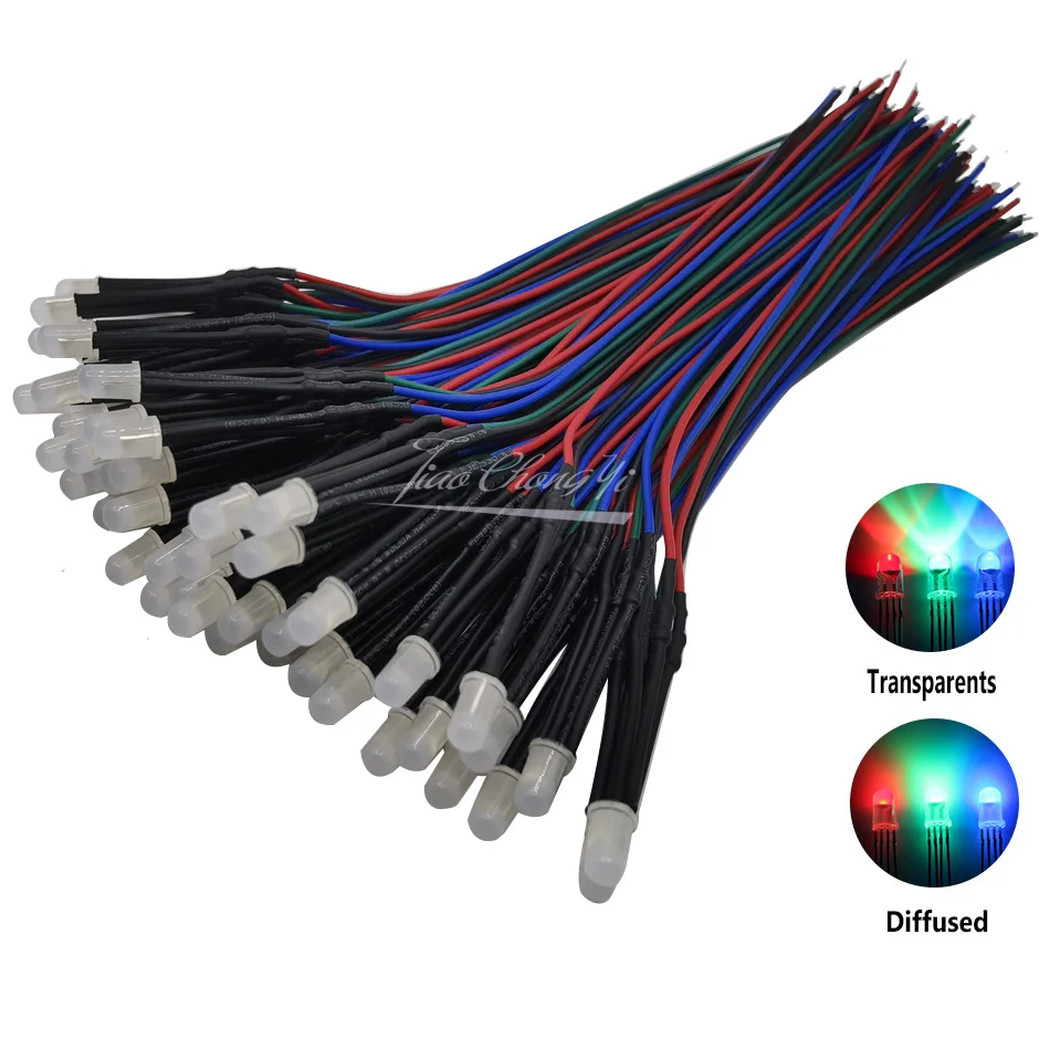10 Uds 5mm redondo 20cm precableado DC12V lámpara LED luz RGB Multicolor diodo emisor de diodos LED - imagen 2