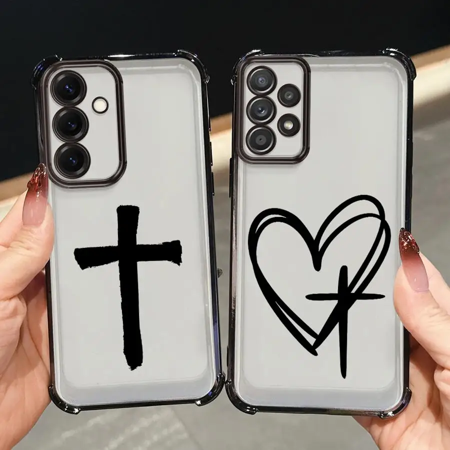 Funda para Samsung Galaxy A15 A13 A21s A16 A24 A33 A35 A36 A25 A52 A17 A26 cubierta transparente patrón de cruz fresca