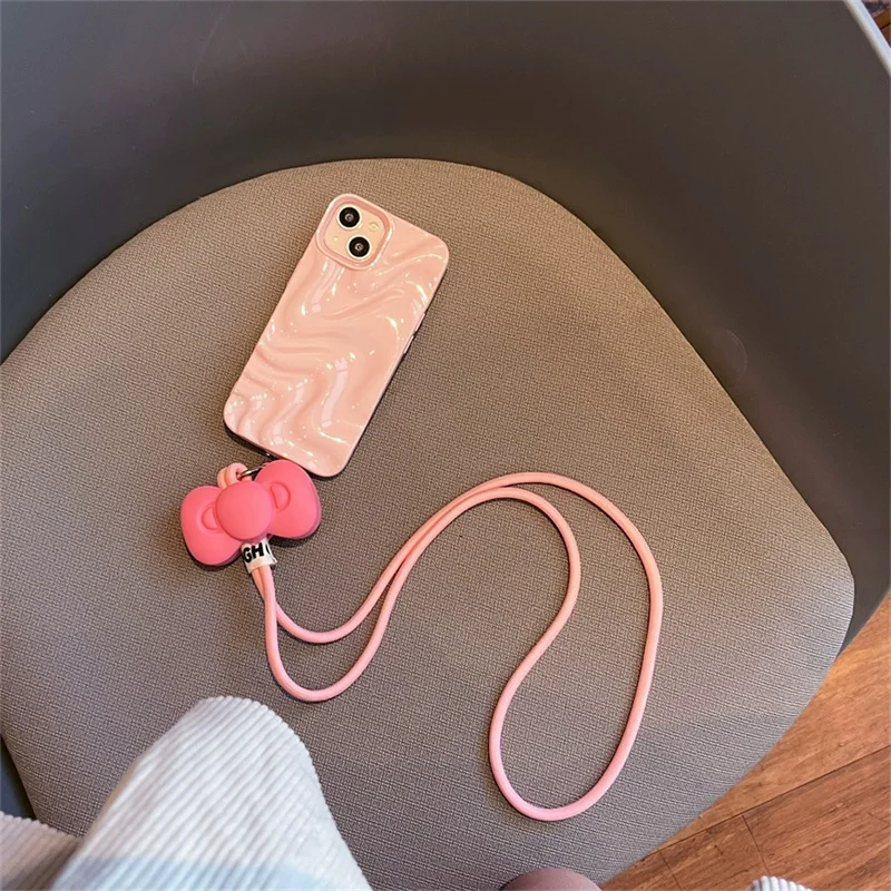 Collar Universal coreano para teléfono móvil, bandolera con lazo rosa, correa de silicona para iPhone 14, 13, 12, 15 Pro Max, cadena Samsung - imagen 5