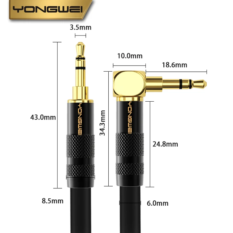 YONGWEI-cable de audio recto a curvo de 3,5mm, AUX, macho a macho, teléfono móvil, ordenador, altavoz, auriculares, cable de extensión de audio - imagen 2