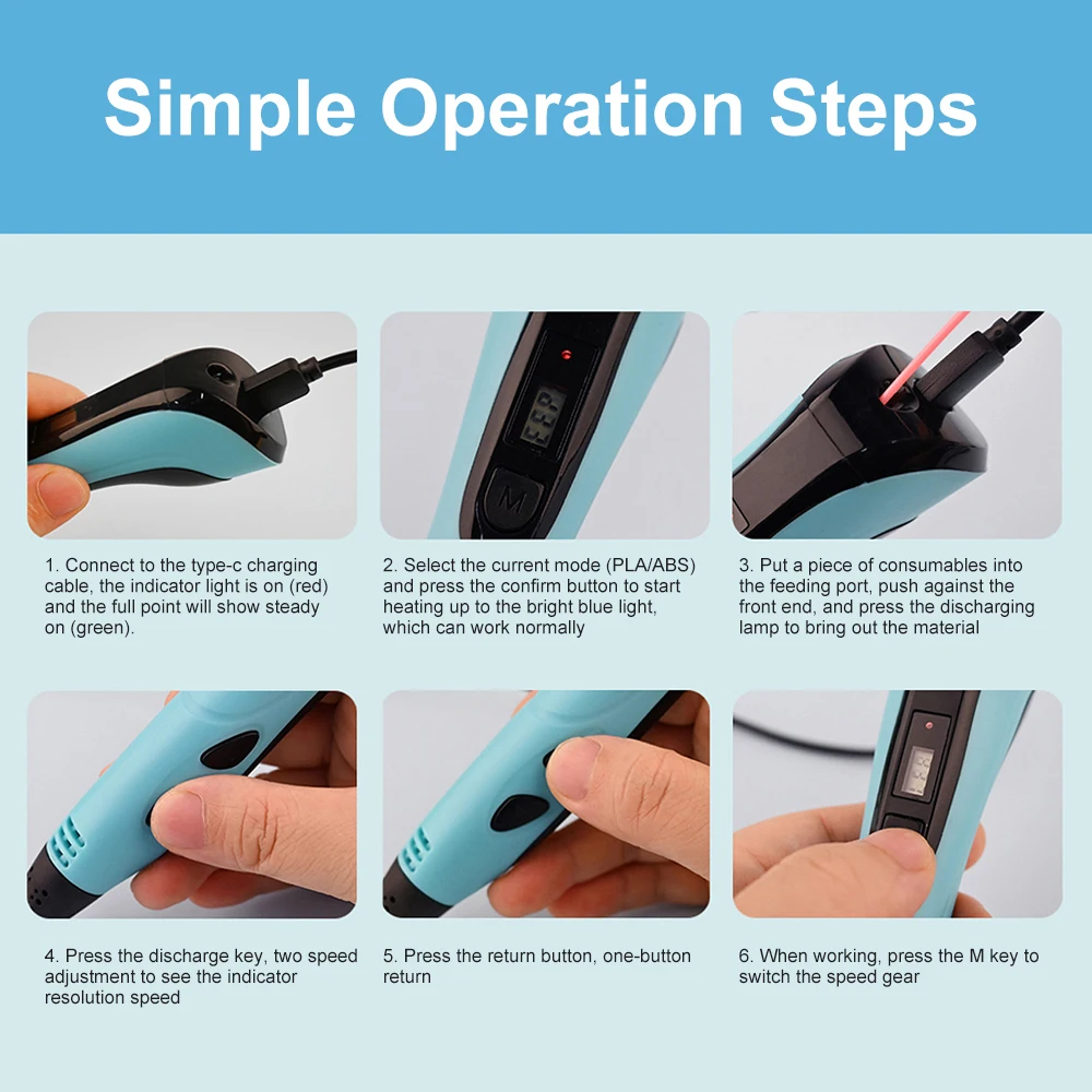 Juego de bolígrafos 3d recargables tipo C para niños, juguete creativo, bolígrafo de impresión 3D, regalo para niños, 200M de filamento PLA - imagen 5