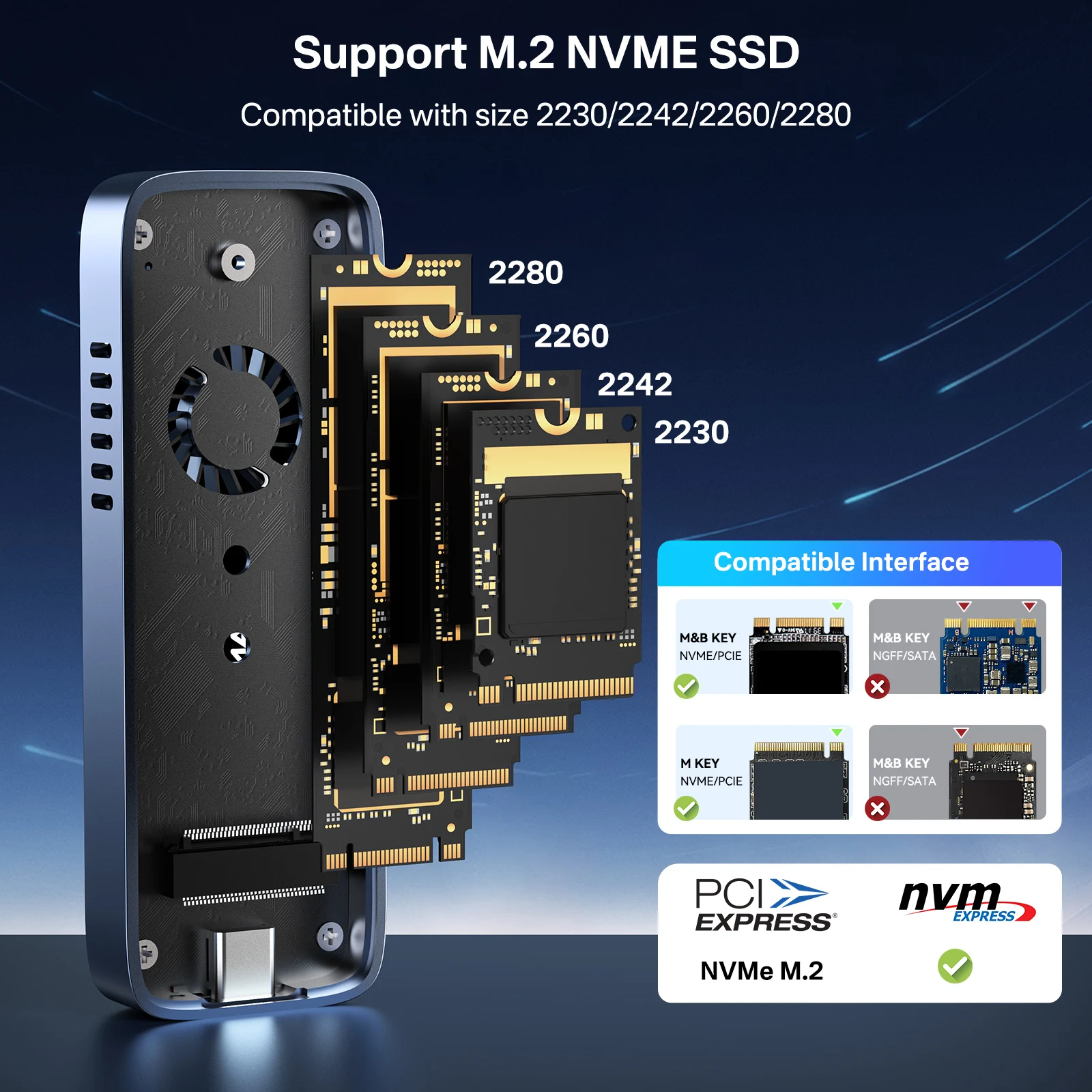 ACASIS 10Gbps USB 3,1 M.2 NVME SSD caja para 2280/60/42/30 tamaño pequeño incorporado versión de ventilador caja SSD - imagen 3