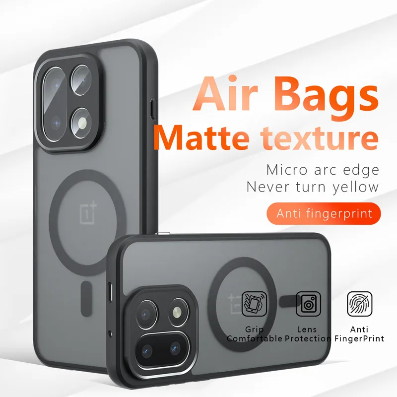 Para OnePlus 15 funda magnética ELVEV Airbag anticaída TPU PC dura mate sensación de piel cubierta de teléfono de succión - imagen 5