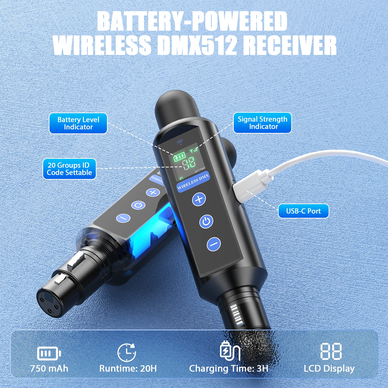 U'King 3 uds receptor de batería incorporado y transmisor de consola inalámbrico DMX512 y caja de embalaje Control de iluminación de escenario para fiesta KTV Bar - imagen 4