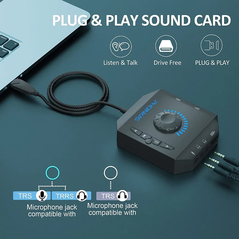 Tarjeta de sonido externa para ordenador profesional, adaptador de Audio USB para PC, Windows, portátiles, ordenadores de escritorio con interfaz USB de interfaz de 3,5mm - imagen 3