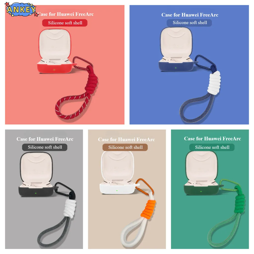 Para Huawei FreeArc funda protectora de silicona suave portátil resistente a los arañazos carcasa con mosquetón cordón - imagen 4