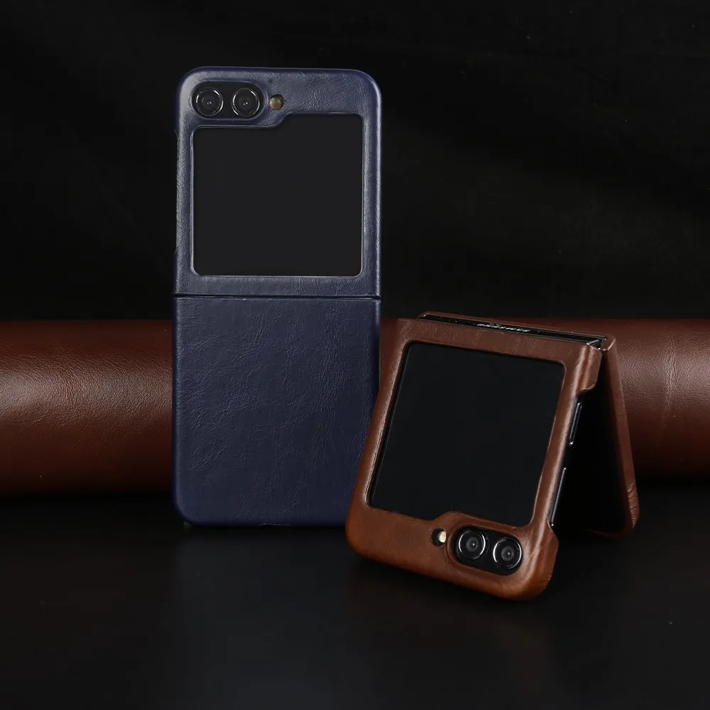 Para Samsung Galaxy Z Flip 6 funda Premium fundas de cuero genuino Z FLip7 Vintag patrón de cera de aceite carcasa de teléfono protección Coque - imagen 2