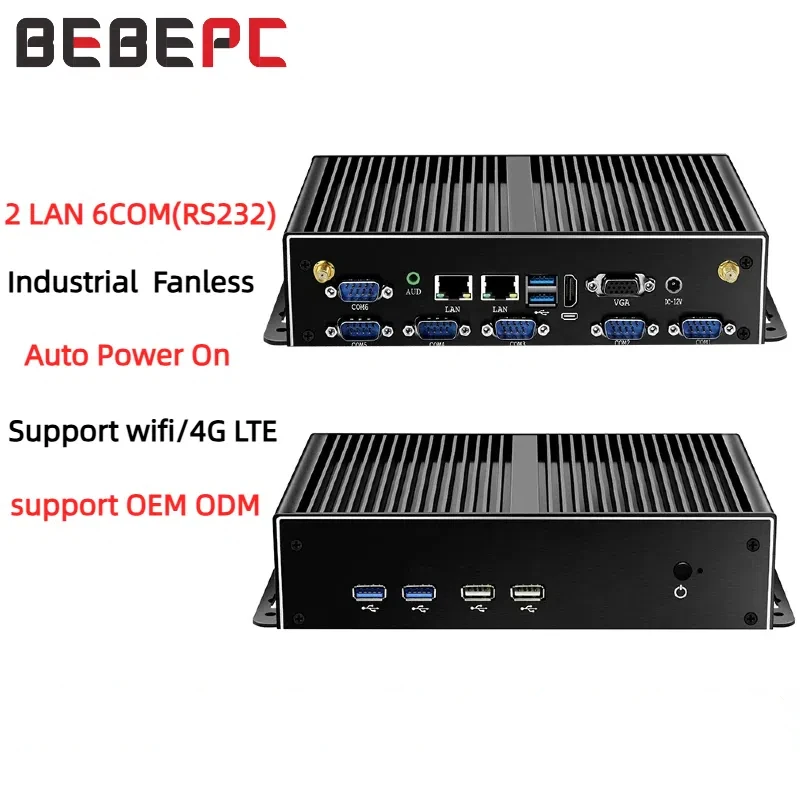 Mini PC Industrial sin ventilador con LAN dual y RS232/RS485
