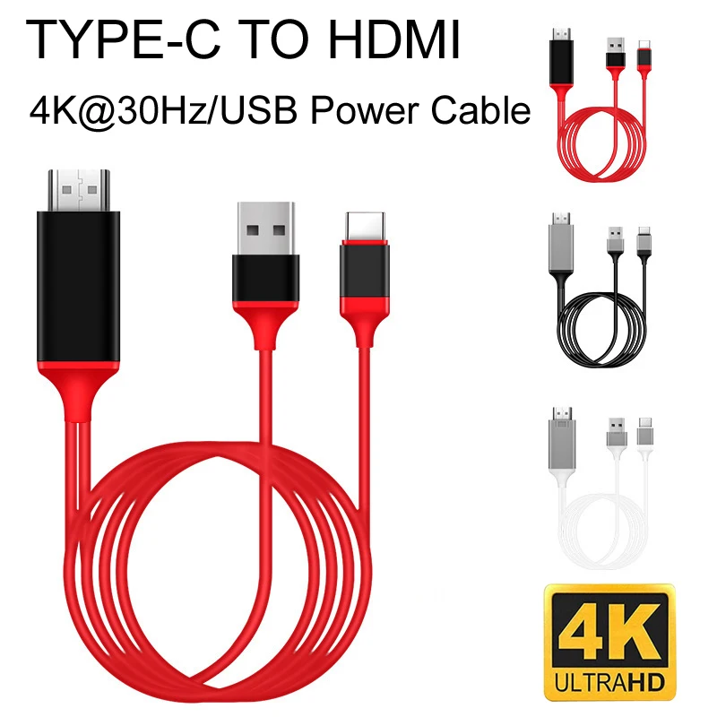 2M teléfono portátil USB tipo c a HDMI TV HDTV 4K @ 30Hz 1080P proyección misma pantalla HD Audio y vídeo PC ordenador Cable de alimentación USB
