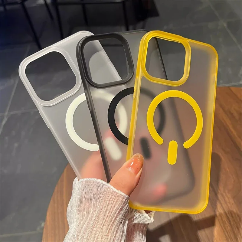 Funda de carga inalámbrica magnética Magsafe transparente mate de lujo para iPhone 16 15 14 Plus 13 12 Pro Max 11 cubierta de parachoques a prueba de golpes - imagen 2