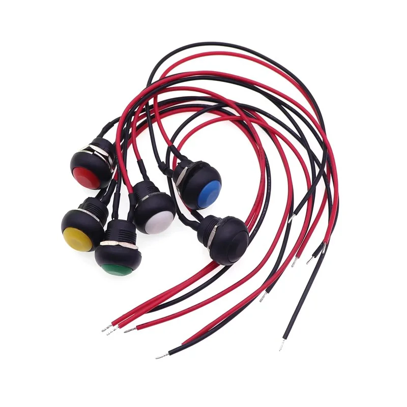 5/20/100 Uds 12mm interruptor de botón momentáneo ON OFF PBS-33B Mini interruptor redondo de reinicio automático con cable 2Pin 1A DC12V - imagen 3