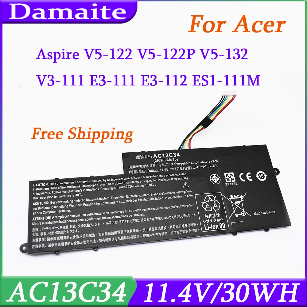 AC13C34 batería del ordenador portátil para acer aspire V5-122P V5-132 V3-111 ES1-111M E3-111 E3-112 MS237 KT.00303.005 11,4 V 30WH/2640Mah