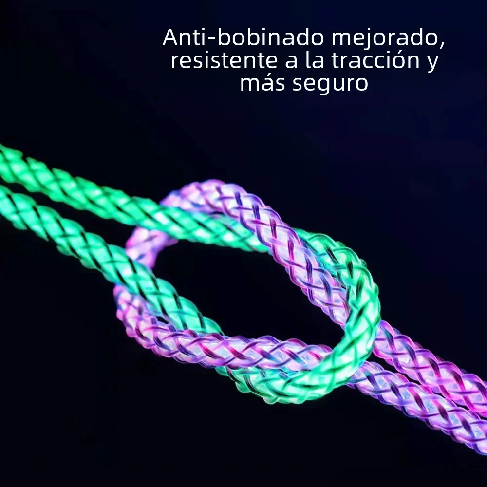 Cable USB tipo C de carga rápida MVQF 6A para Redmi Samsung Huawei OPPO, cargador de IPhone, Cable USB LED RGB, luz LED de respiración - imagen 5