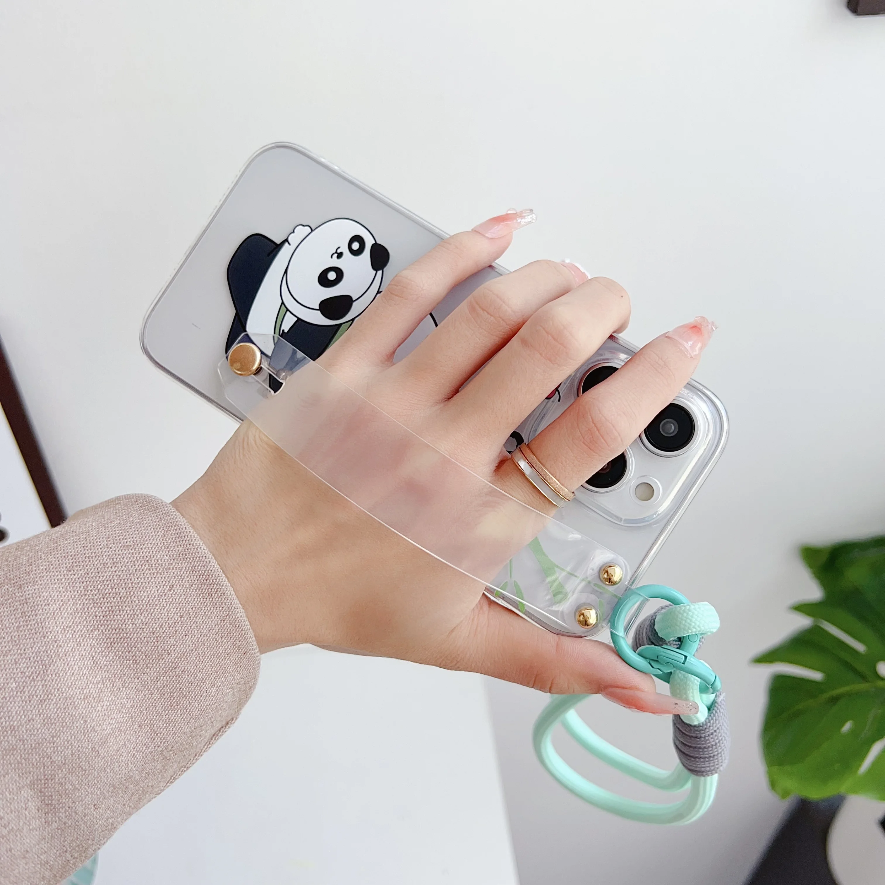 Panda perezoso para iPhone 17 16 15 14 13 12 11 Pro Xs Max Xs XR 8 7 6 SE Plus e funda con correa para muñeca - imagen 5