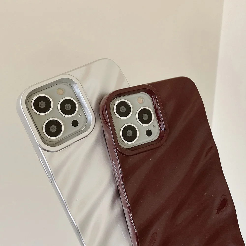 Funda de teléfono con diseño ondulado 3D de lujo para iPhone 16 Pro Max 15 14 13 12 Plus 11, funda de silicona suave brillante de Color sólido, parachoques para teléfono - imagen 4