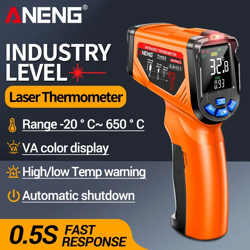 Termómetro infrarrojo digital ANENG TH05 sin contacto -20~650 ℃   Herramientas de medidor de temperatura láser con pistola pirómetro Termometro láser IR