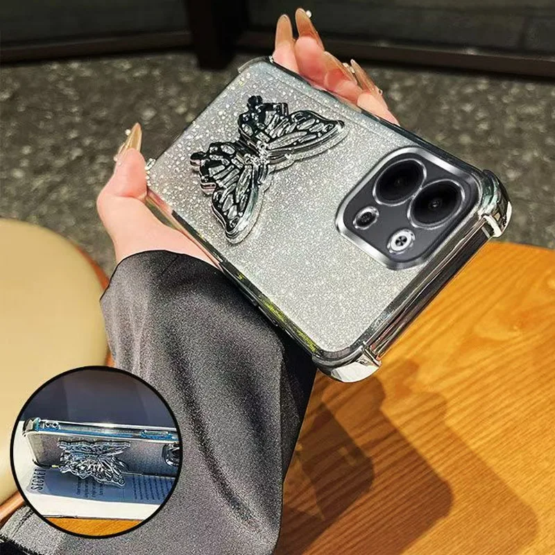 Funda de teléfono con soporte de mariposa chapado con purpurina para Xiaomi Redmi Note 15 Pro Plus Redmi 15C 4G 5G POCO C85 - imagen 4