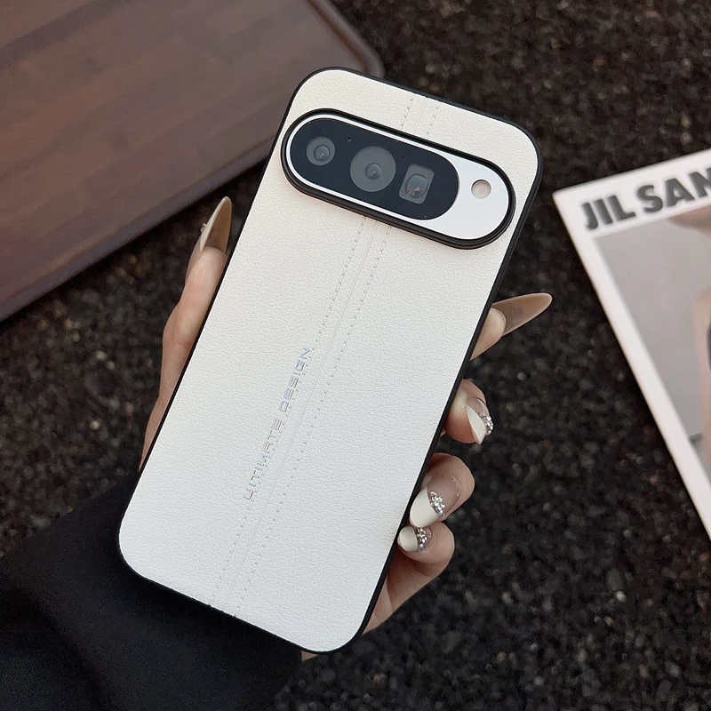 For Google Pixel 9 10 Pro XL, 9A Case ELVEV Light Luxury Line Pattern PU Leather TPU Edge Phone Cover - imagen 4