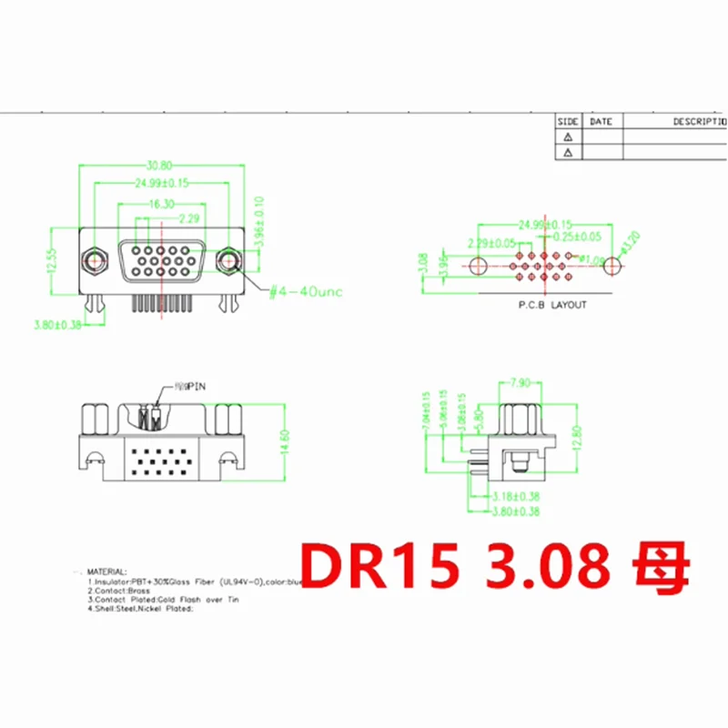 Adaptador VGA de 2 puertos DB15 DR15, receptáculo de 3 filas, paralelo azul, placa de soldadura de Pin curvo de 90 grados, conector hembra de 15 vías, 5/10 Uds. - imagen 2