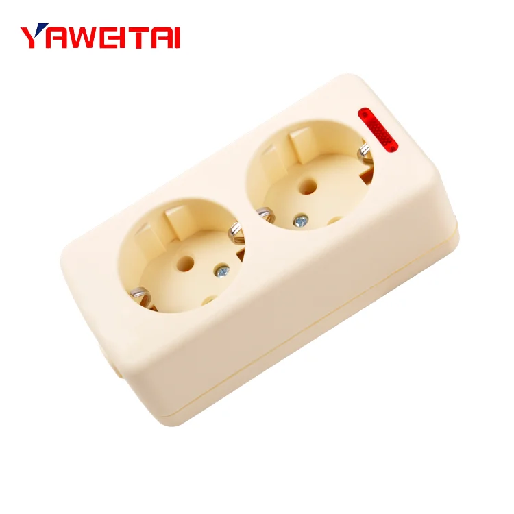 Enchufe de extensión de latón, 250V, Europeo, CE, 2 entradas, con puesta a tierra