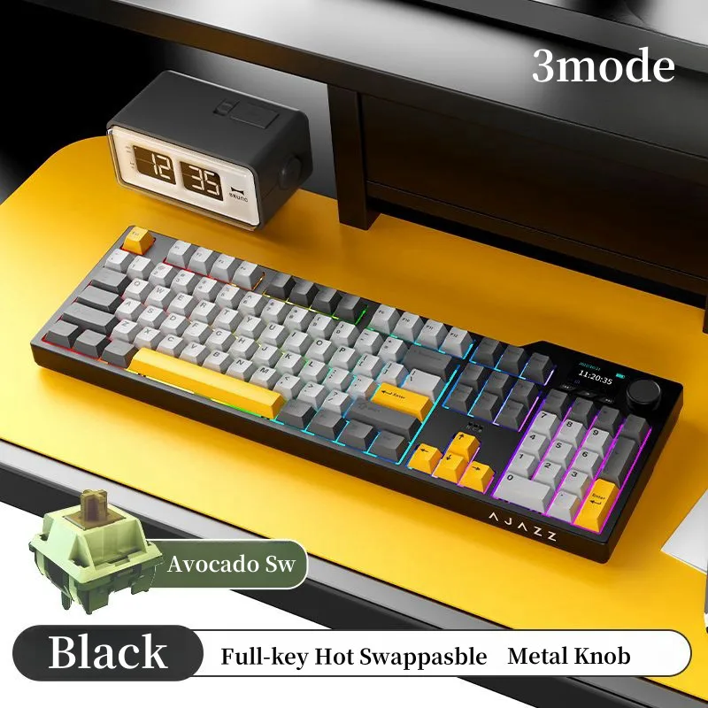 AJAZZ AK35i V3 Teclado mecánico con cable y inalámbrico 104 teclas Fulsize intercambiable en caliente con perilla y pantalla para juegos y oficina - imagen 2