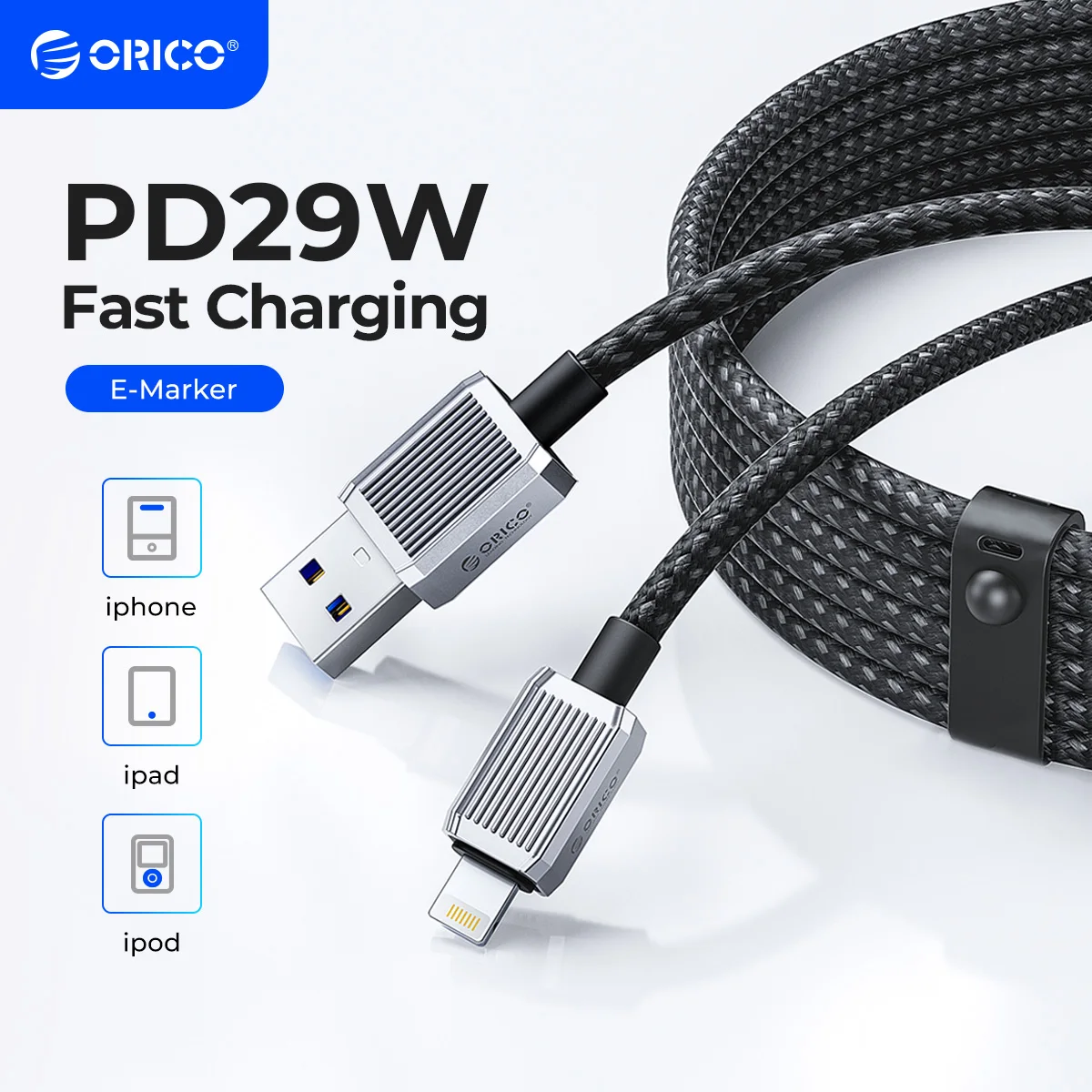 ORICO-Cable USB de carga rápida para iPhone, accesorio PD de 29W para iPhone 14, 13, 11, 12 Pro Max