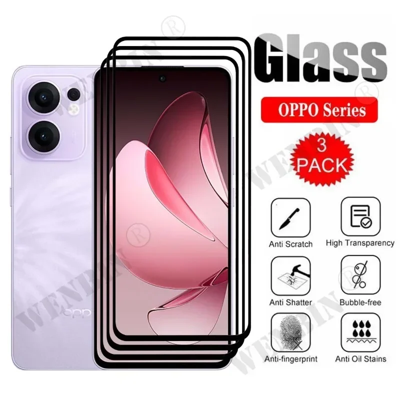 3 piezas de vidrio templado para OPPO Reno 13 F 13 FS 4G/5G 13 Pro Protector de pantalla de cubierta completa curvada