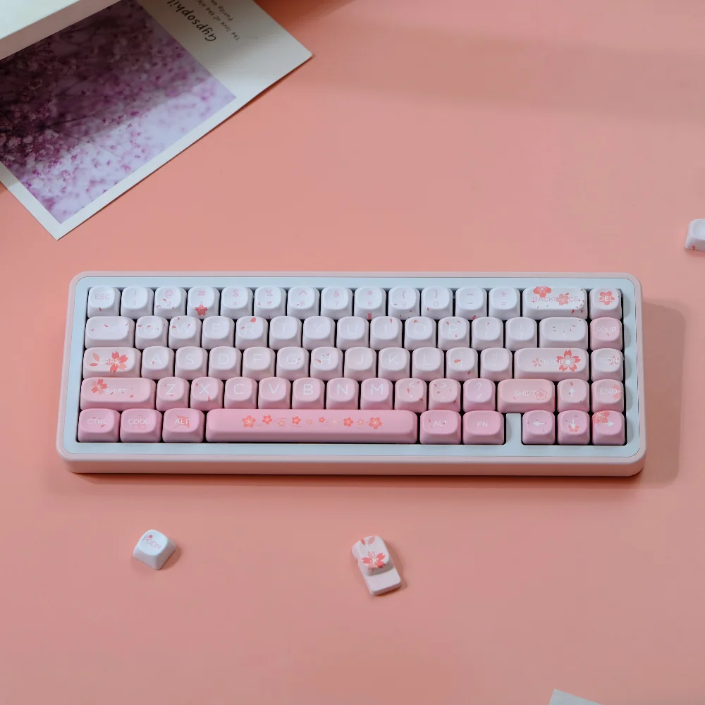 132 teclas caídas Sakura Keycaps XOA MOA perfil rosa redondo PBT Keycap Dye Sub para teclado mecánico MX F75 87 61 66 96 98 108 - imagen 4